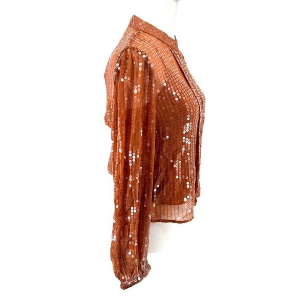 NWT J. Crew Sequined Mockneck Sheer Blouse Copper Brown W/ Silk Cami XS GORGEOUS - Picture 4 of 13
